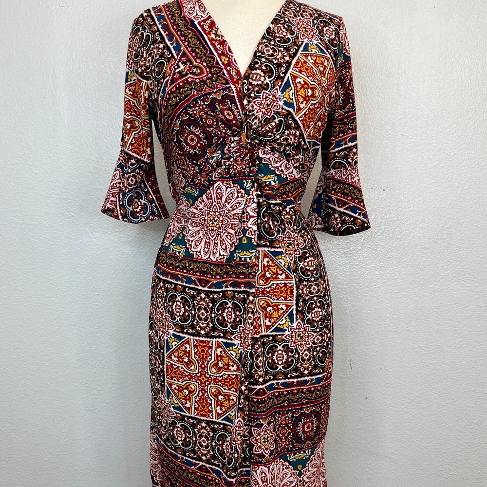 Anthropologie Fig &‎ Flower Floral Multicolor Twist Dress Size M